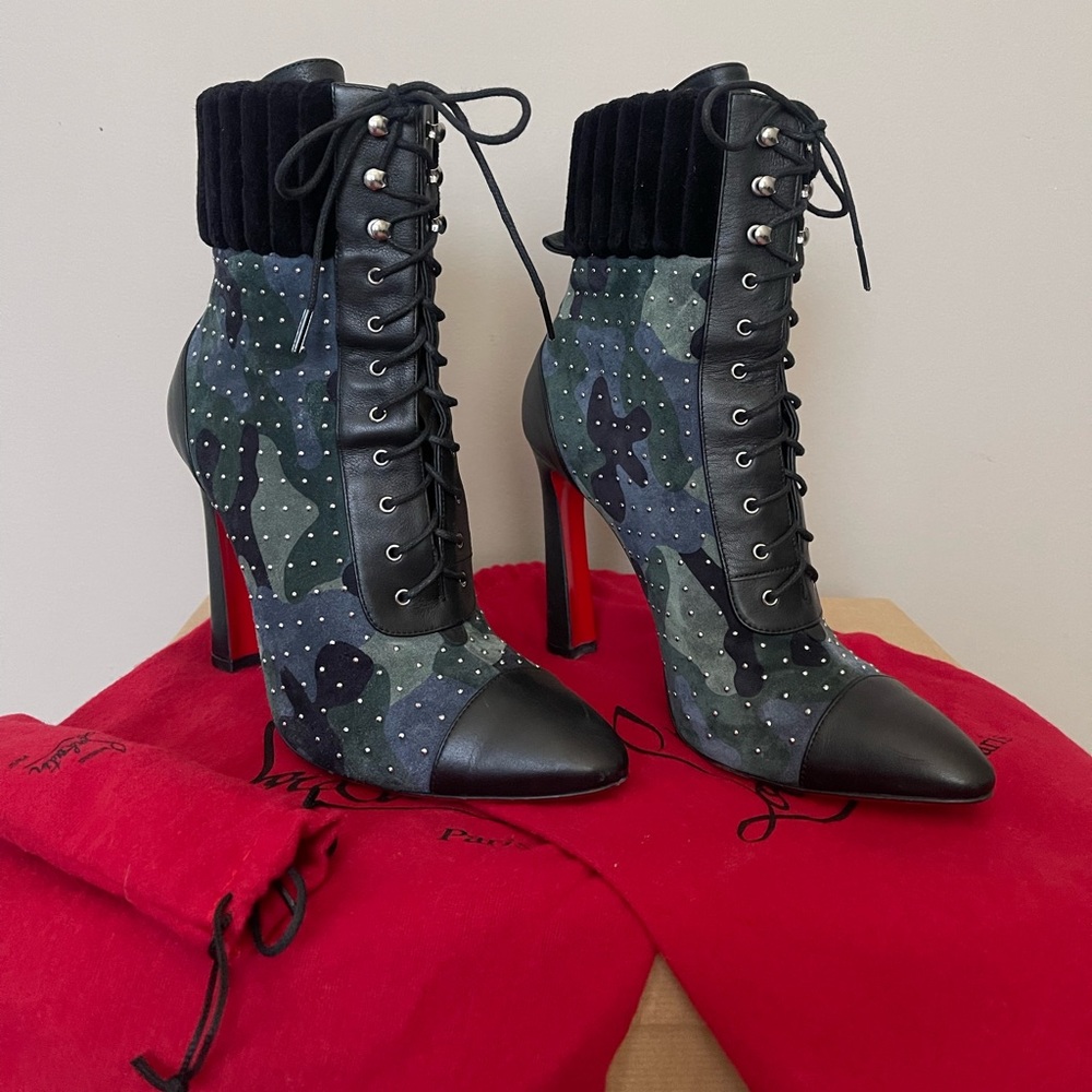 Christian Louboutin Dakita Camo Print Studded Bootie